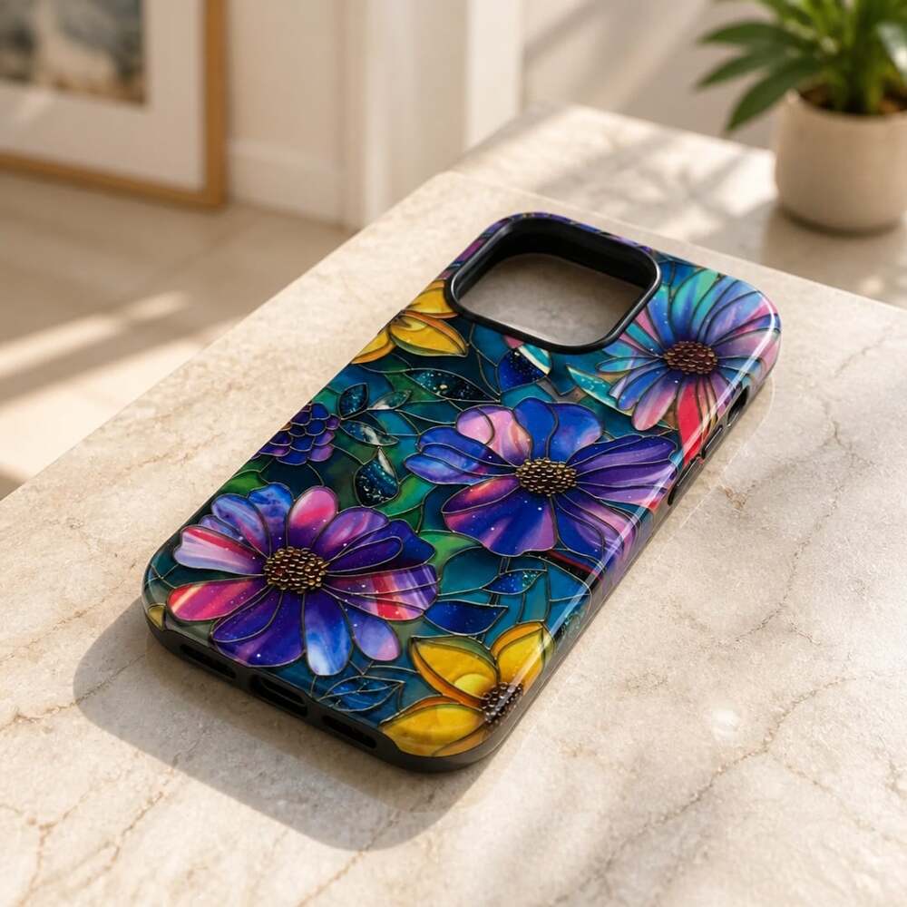 CCMCCZZ Stained Glass Floral Colorful MagSafe Phone Case, iPhone 16 Pro